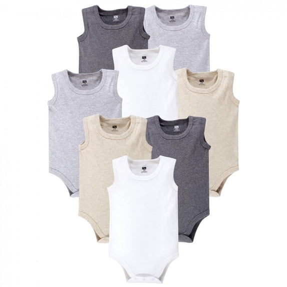 Hudson Baby Cotton Sleeveless Bodysuits 8pk, Heather Gray, 12-18 Months