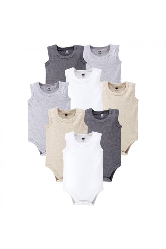 Cotton Sleeveless Bodysuits 8pk, Heather Gray, 3-6 Months