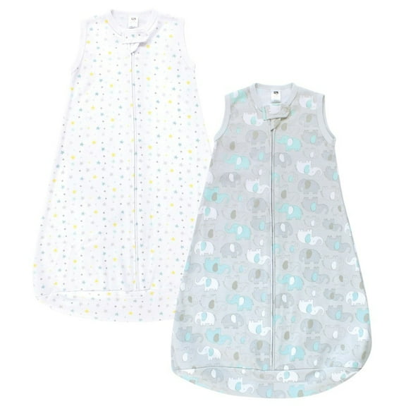 Hudson Baby Cotton Sleeveless Wearable Sleeping Bag, Sack, Blanket, Neutral New Elephant, 3-9 Months