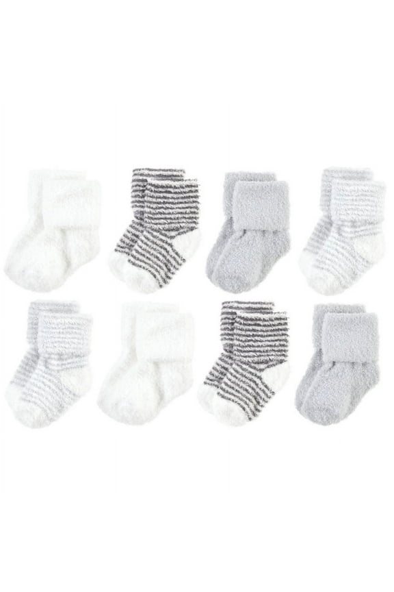 Cozy Chenille Newborn and Terry Socks, Gray Stripe 8 Pack, 0-6 Months