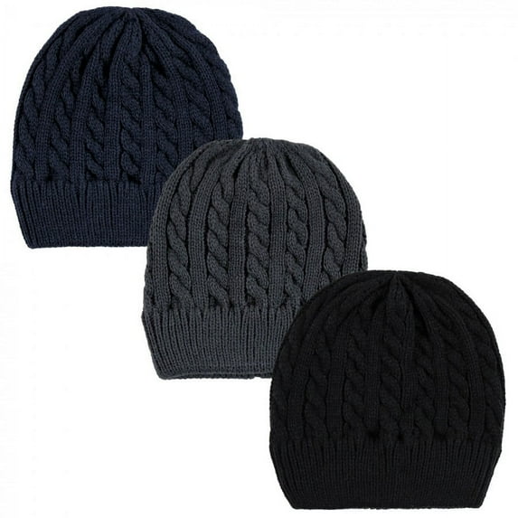 Hudson Baby Family Knitted Caps 3pk, Black Blue, Adult