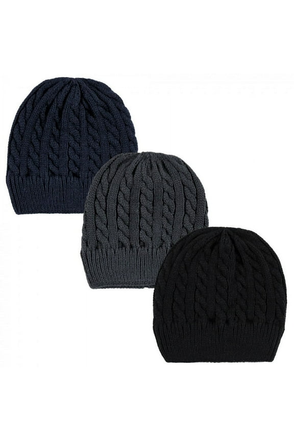 Family Knitted Caps 3pk, Black Blue, Adult