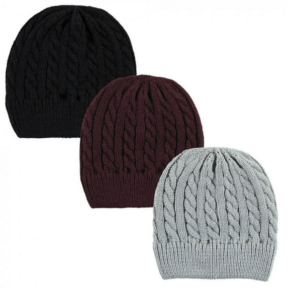 Hudson Baby Family Knitted Caps 3pk, Black Burgundy, Adult