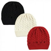 Hudson Baby Family Knitted Caps 3pk, Black Red, Adult