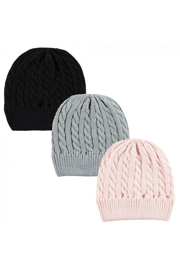 Family Knitted Caps 3pk, Pink Black, Infant Toddler