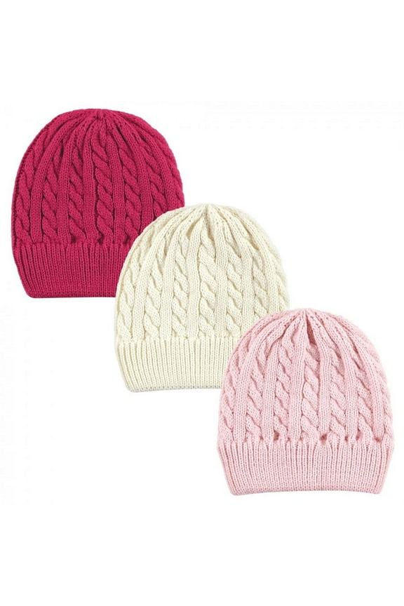 Family Knitted Caps 3pk, Pink Cream, Youth