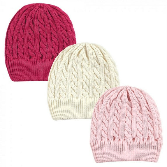 Hudson Baby Family Knitted Caps 3pk, Pink Cream, Youth