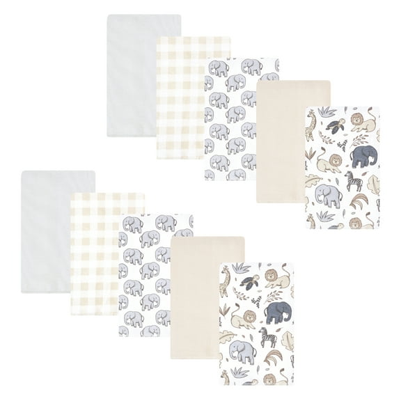 Hudson Baby Flannel Burp Cloth 10pk, Neutral Safari, One Size