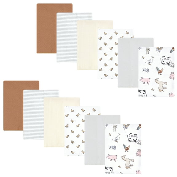 Hudson Baby Flannel Burp Cloth 12pk, Farm World, One Size