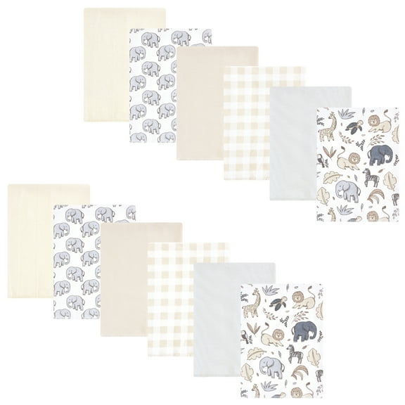 Hudson Baby Flannel Burp Cloth 12pk, Neutral Safari, One Size