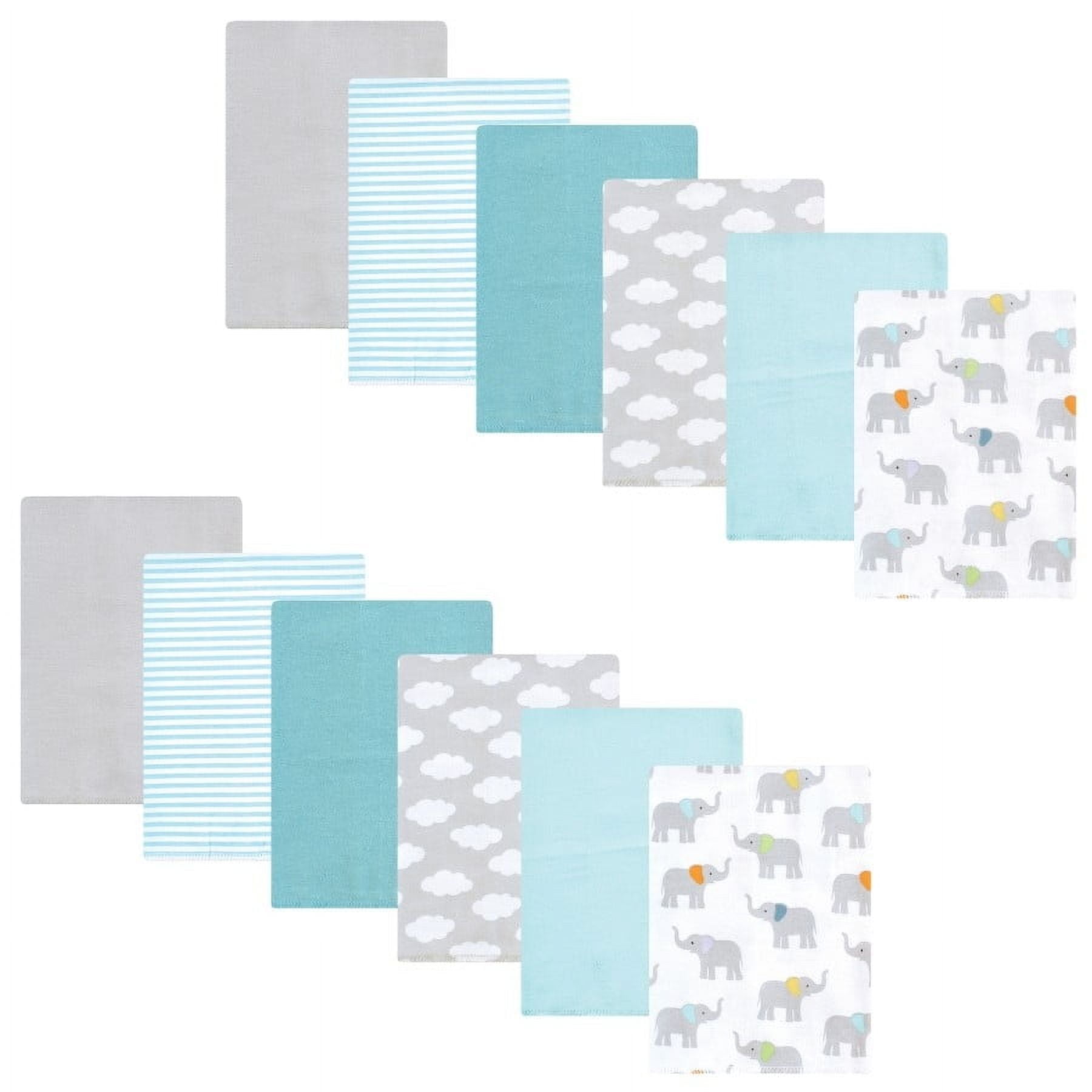 Hudson Baby Unisex Baby Cotton Poly Flannel Burp Cloths Bundle, Teal Elephant, One Size