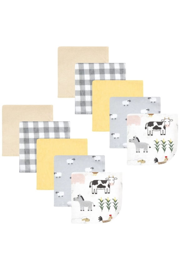 Flannel Cotton Washcloths, Cute Farm 10 Pack, One Size