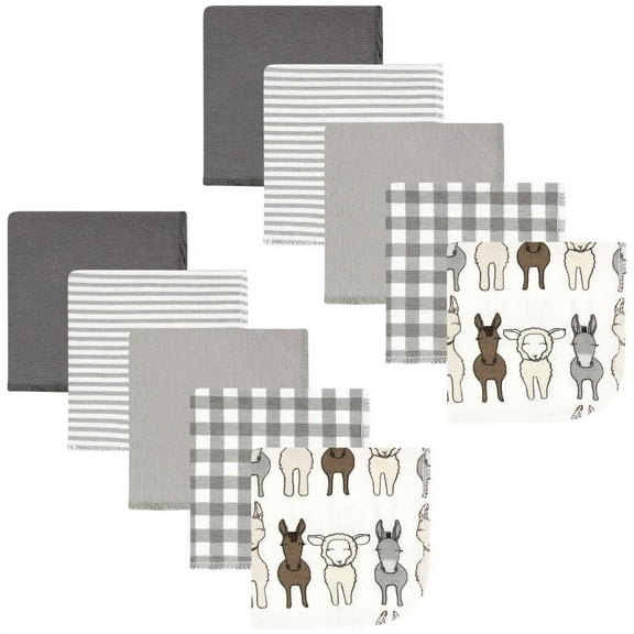 Hudson Baby Flannel Washcloths, Farm Friends Cream 10Pk, One Size