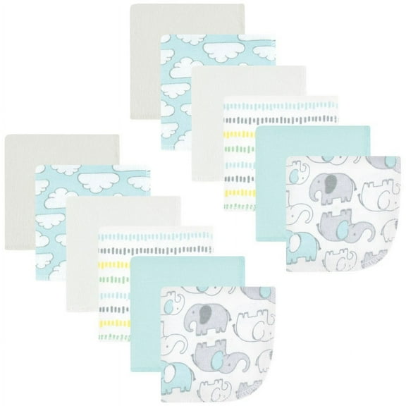 Hudson Baby Flannel Washcloths, Neutral New Elephant 12Pk, One Size
