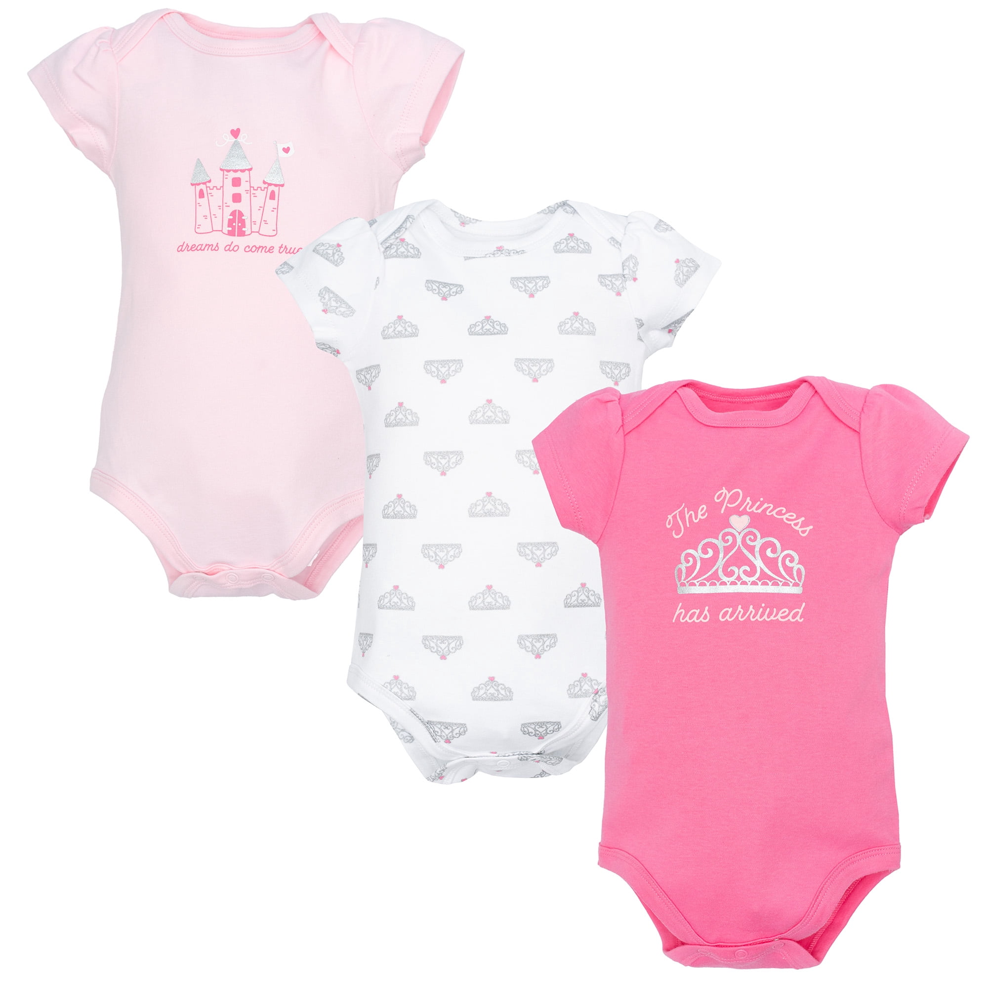 Hudson Baby Girl Cotton Bodysuits 3-Pack, Princess Castle, 3-6 Months