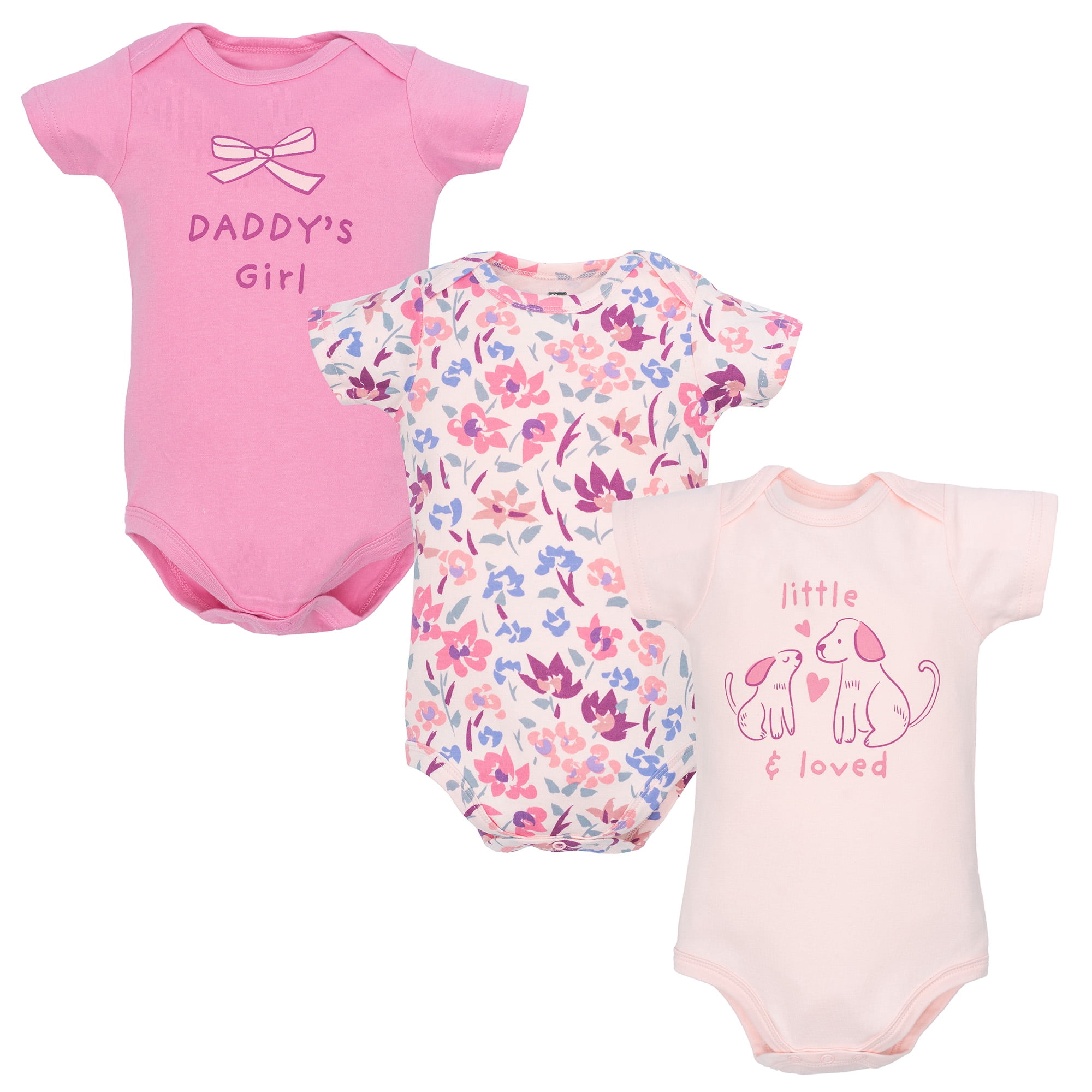 Hudson Baby Girl Cotton Bodysuits 3-Pack, Sweet Dog, 0-3 Months