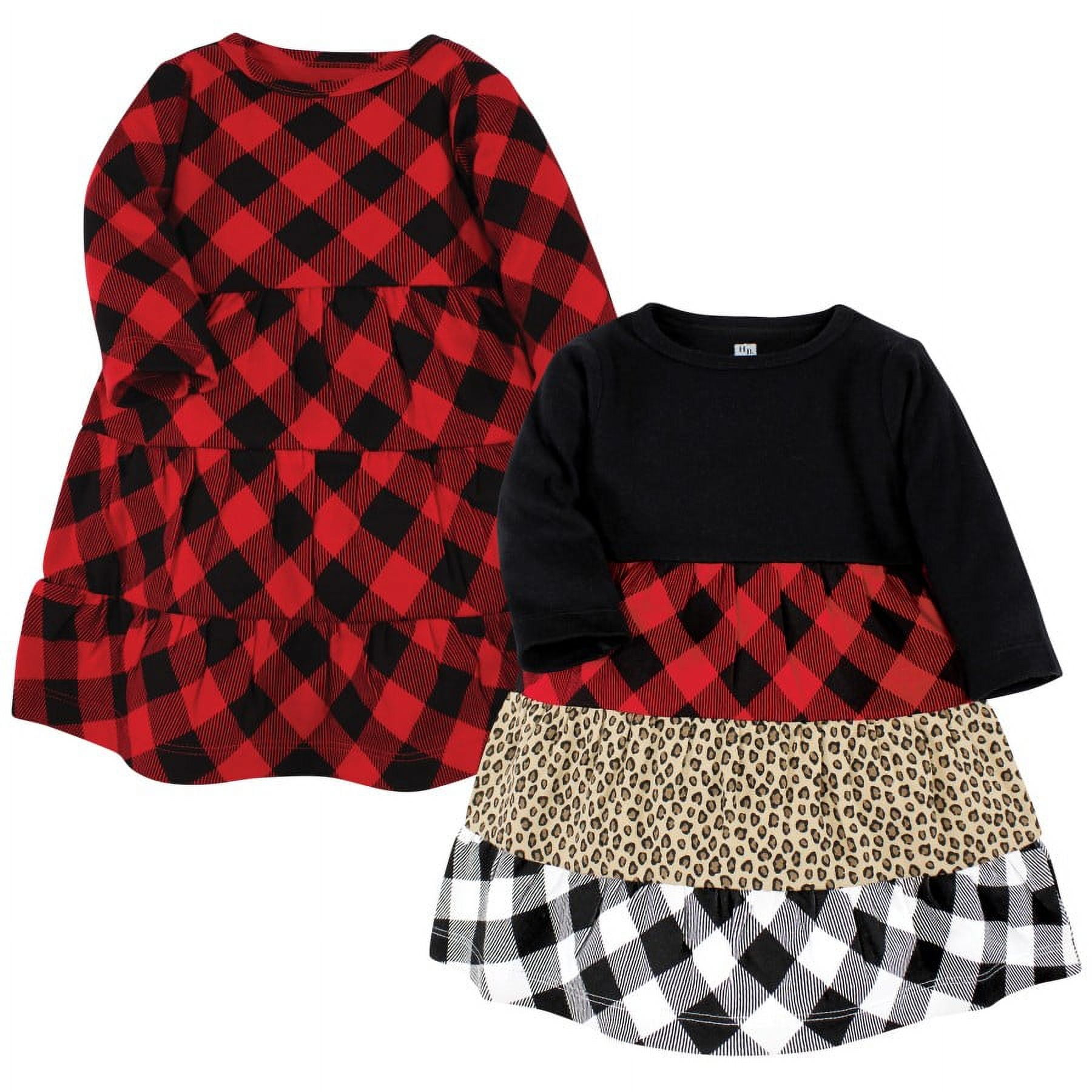 Hudson Baby Girl Cotton Dresses, Buffalo Plaid Leopard, 8 Years