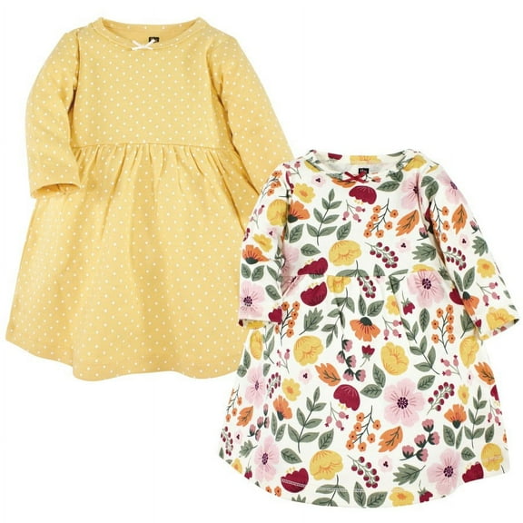 Hudson Baby Girl Cotton Dresses, Fall Botanical, 3 Toddler