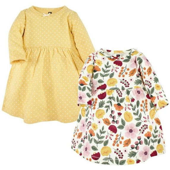 Hudson Baby Girl Cotton Dresses, Fall Botanical, 4 Toddler