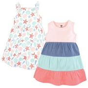 Hudson Baby Girl Cotton Dresses, Multicolor Sea Shells, 0-3 Months
