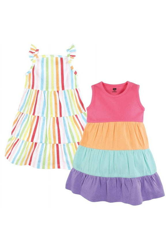 Girl Cotton Dresses, Rainbow Stripe, 9-12 Months
