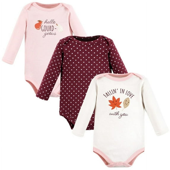 Hudson Baby Girl Cotton Long Sleeve Bodysuits, 3-Pack, Sizes Newborn-24 Months
