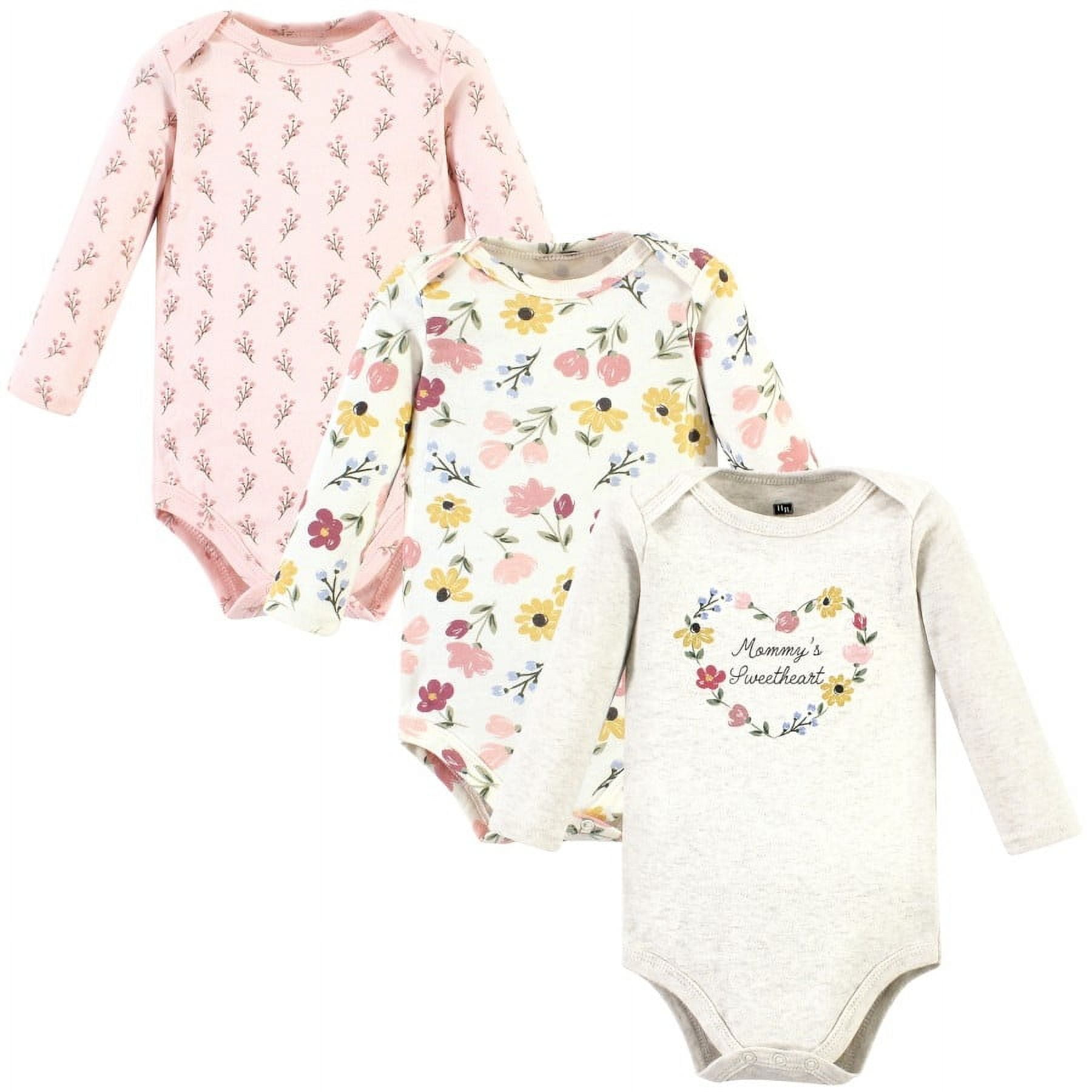 Hudson Baby Girl Cotton Long Sleeve Bodysuits, 3-Pack, Sizes Newborn-24 Months