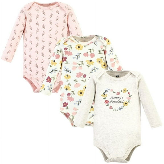 Hudson Baby Girl Cotton Long Sleeve Bodysuits, 3-Pack, Sizes Newborn-24 Months