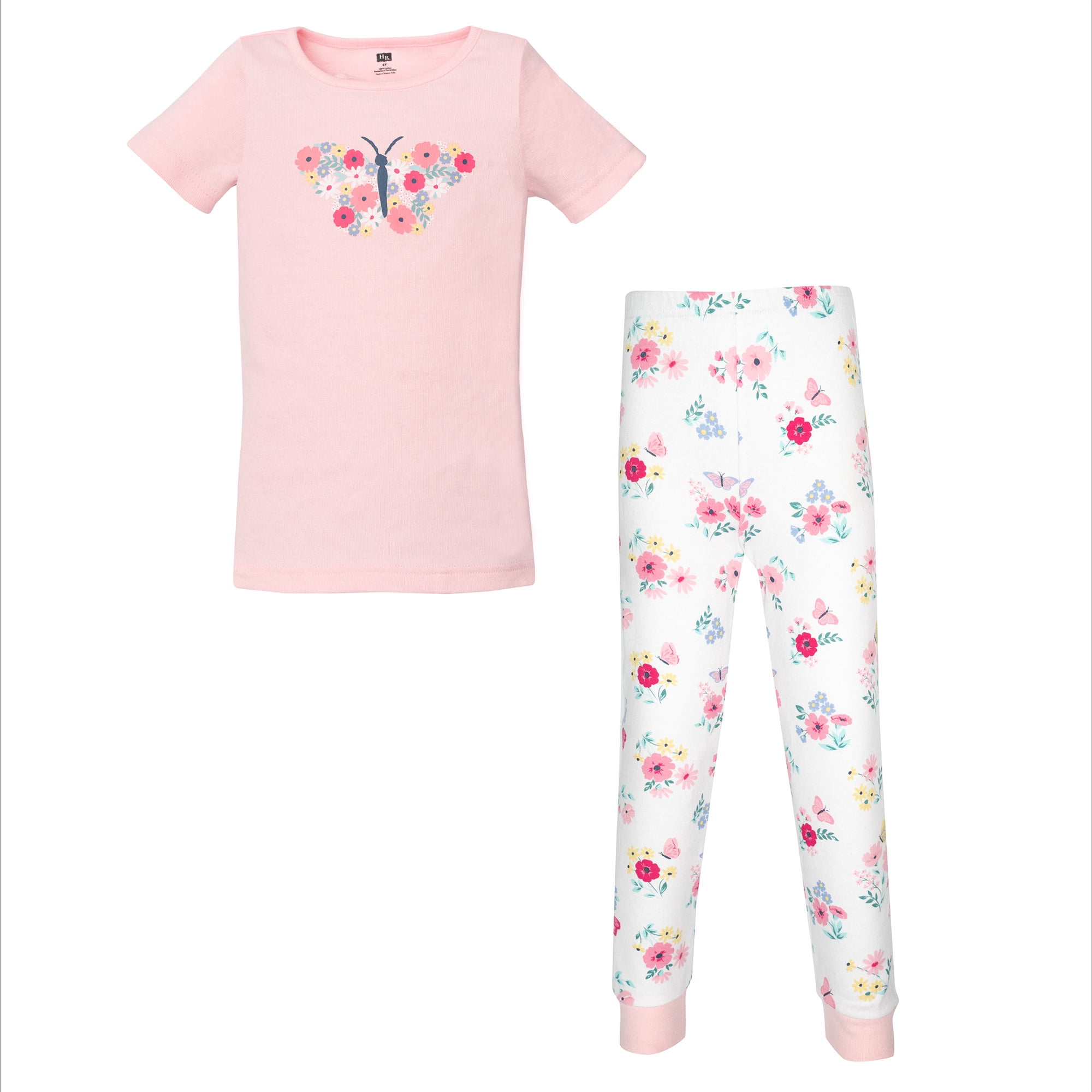 Hudson Baby Girl Cotton Pajama Set, Butterfly Floral, 18-24 Months