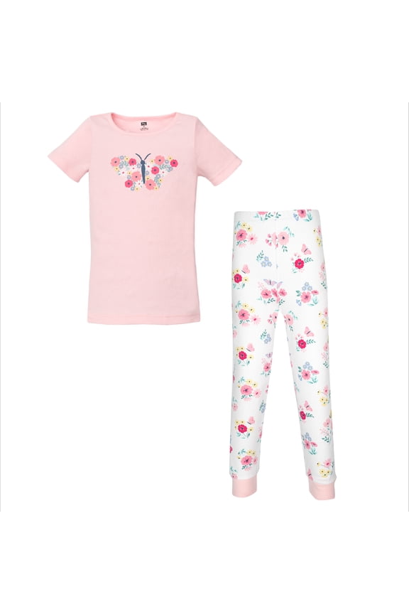 Girl Cotton Pajama Set, Butterfly Floral, 6-12 Months
