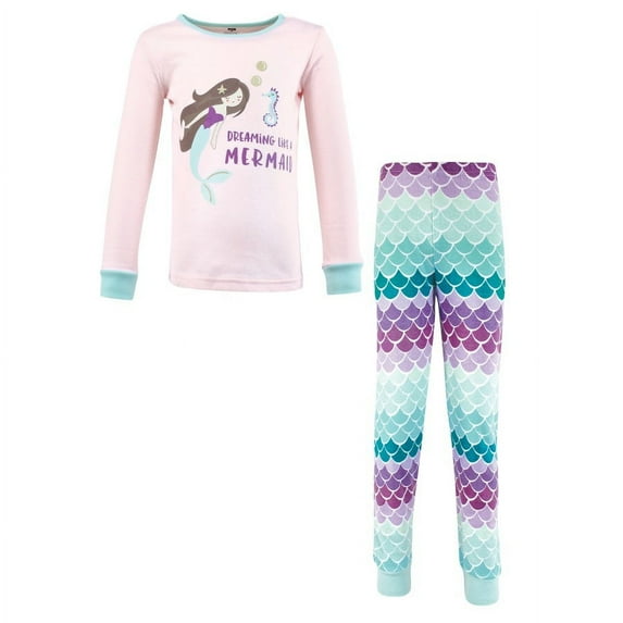 Hudson Baby Girl Cotton Pajama Set, Mermaid, 3 Toddler