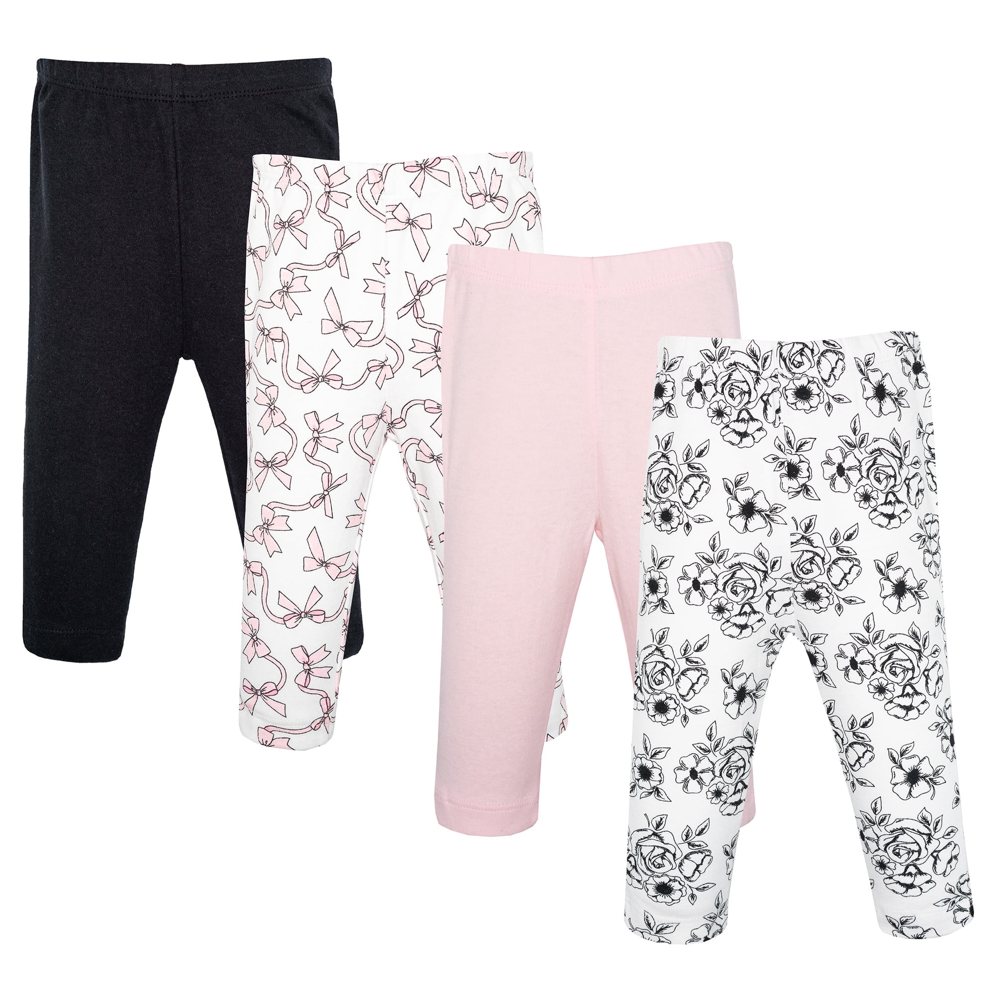 Hudson Baby Girl Cotton Pants and Leggings, Black Toile Pink Bows, 2T