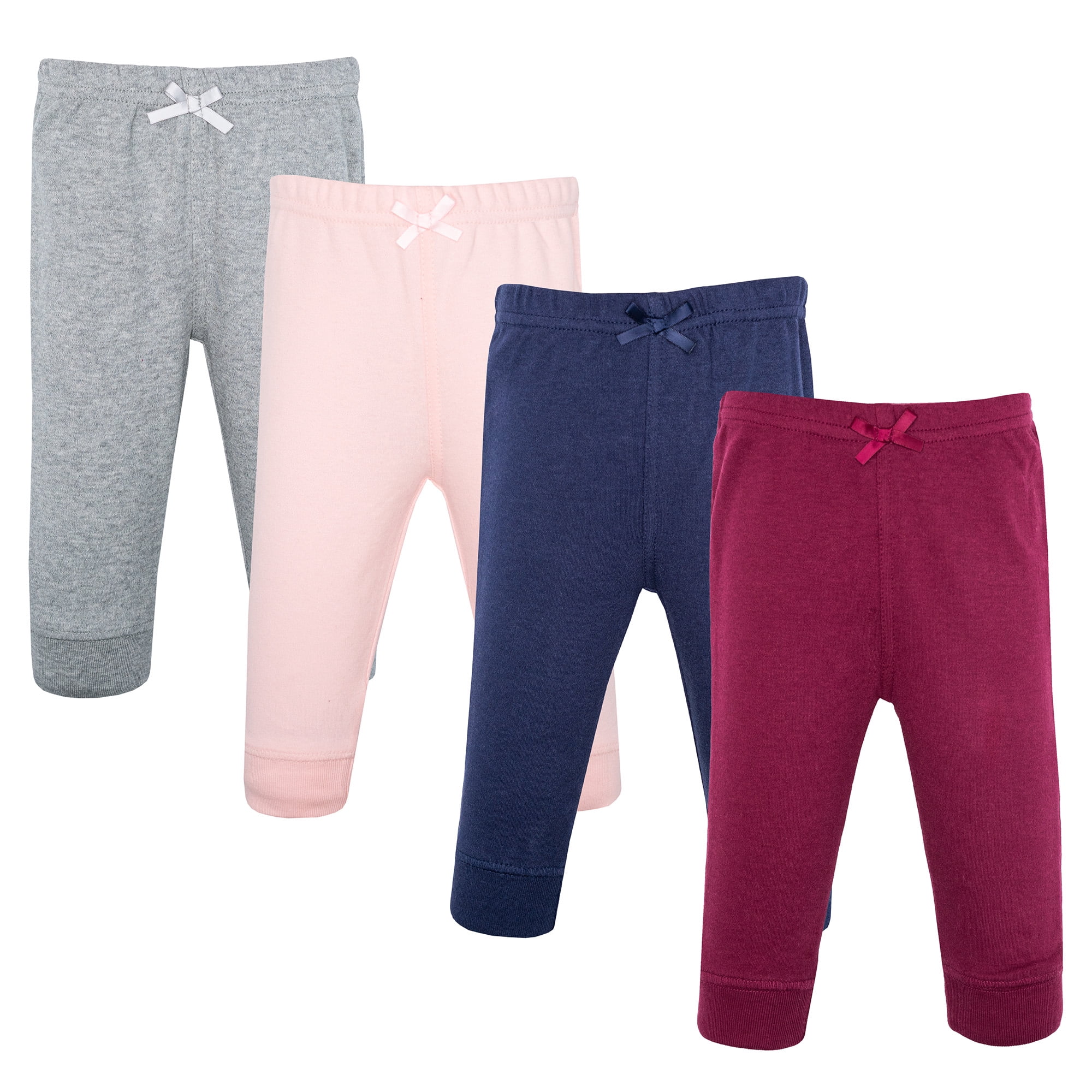 Hudson Baby Girl Cotton Pants and Leggings, Burgundy Pink Navy, 3T