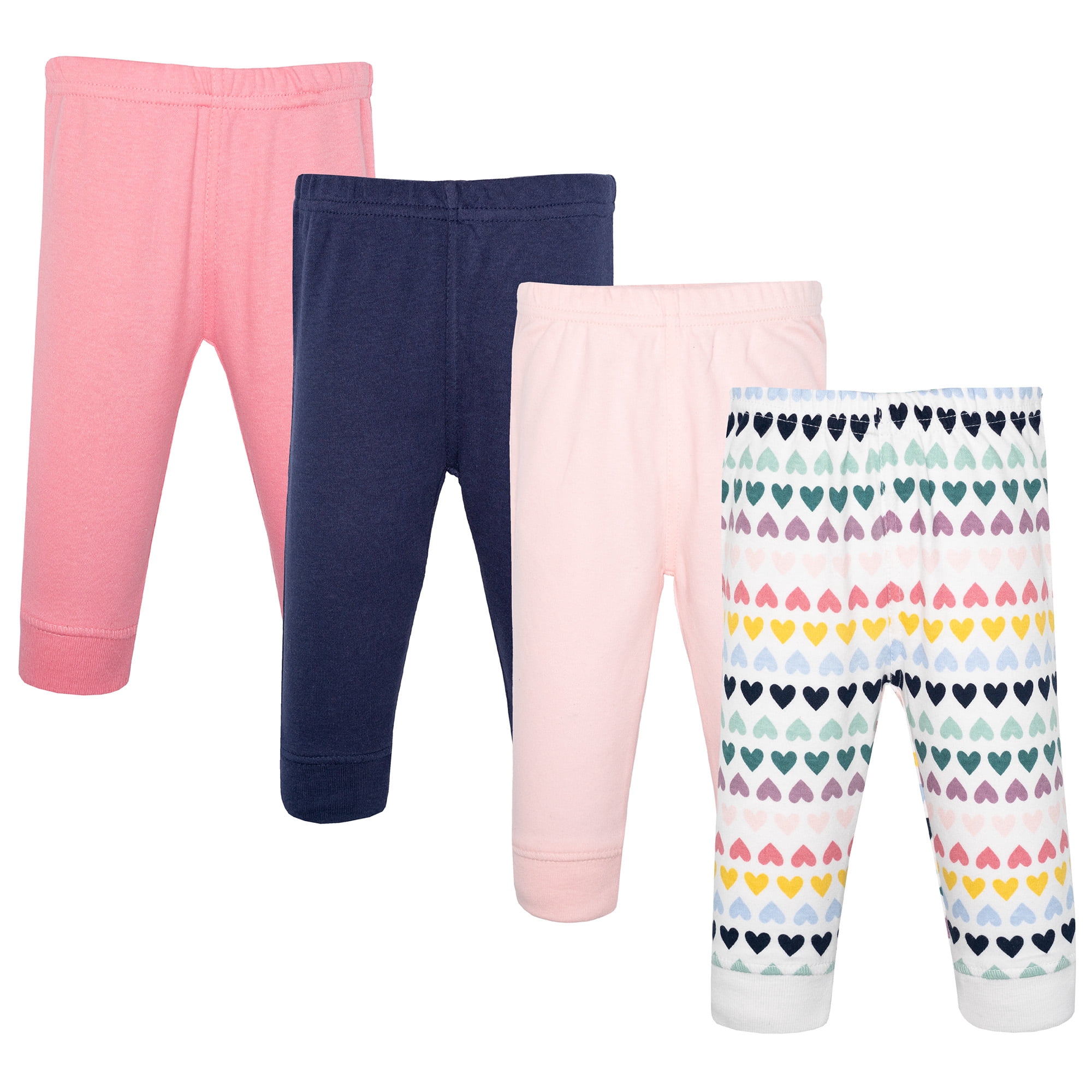 Hudson Baby Girl Cotton Pants and Leggings, Pastel Hearts, 0-3 Months