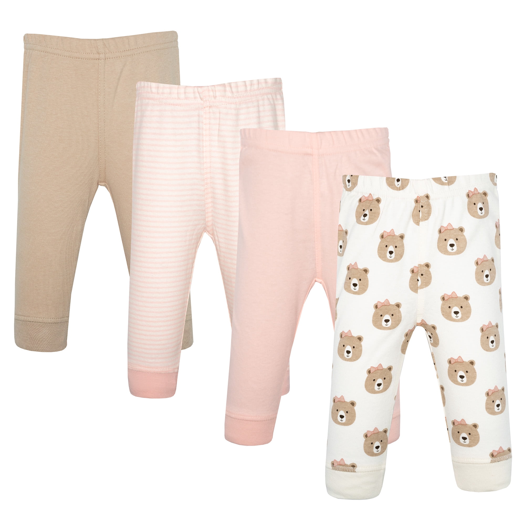 Hudson Baby Girl Cotton Pants and Leggings, Pink Taupe Bear, 6-9 Months
