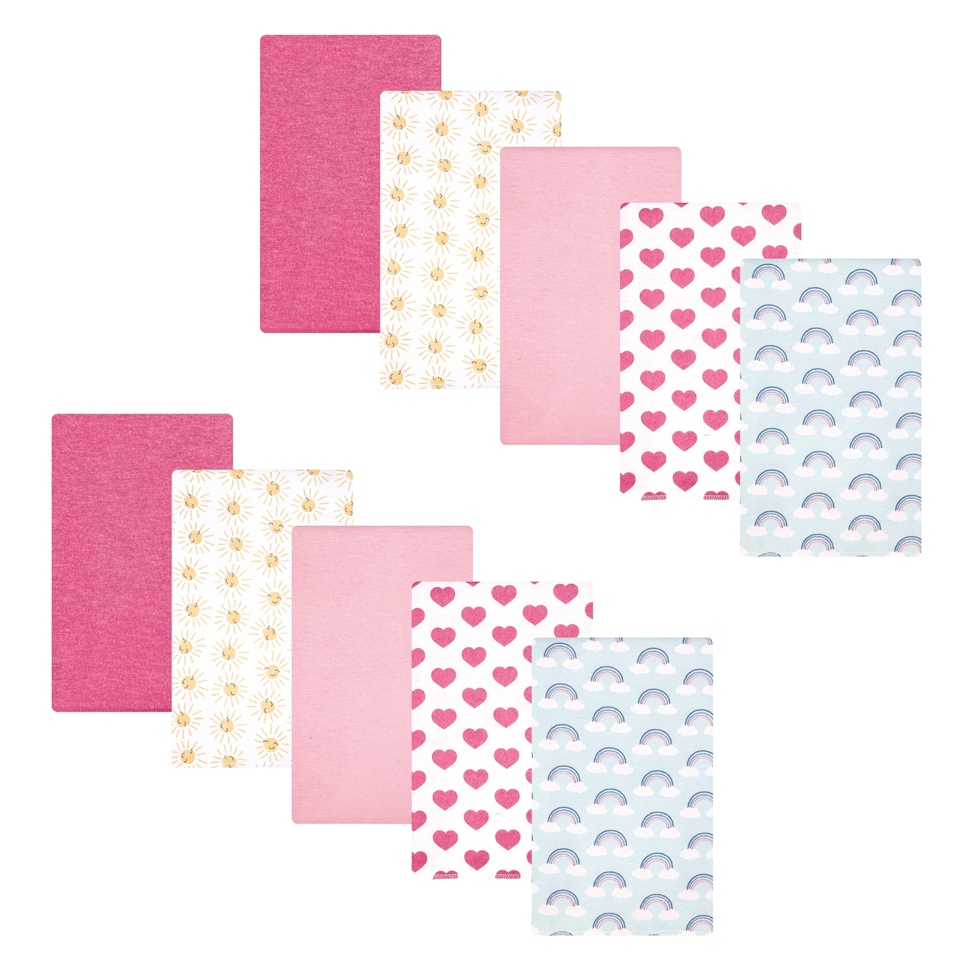 Hudson Baby Girl Cotton Polyester Flannel Burp Cloths 10-Pack, Cloudy Rainbow, One Size
