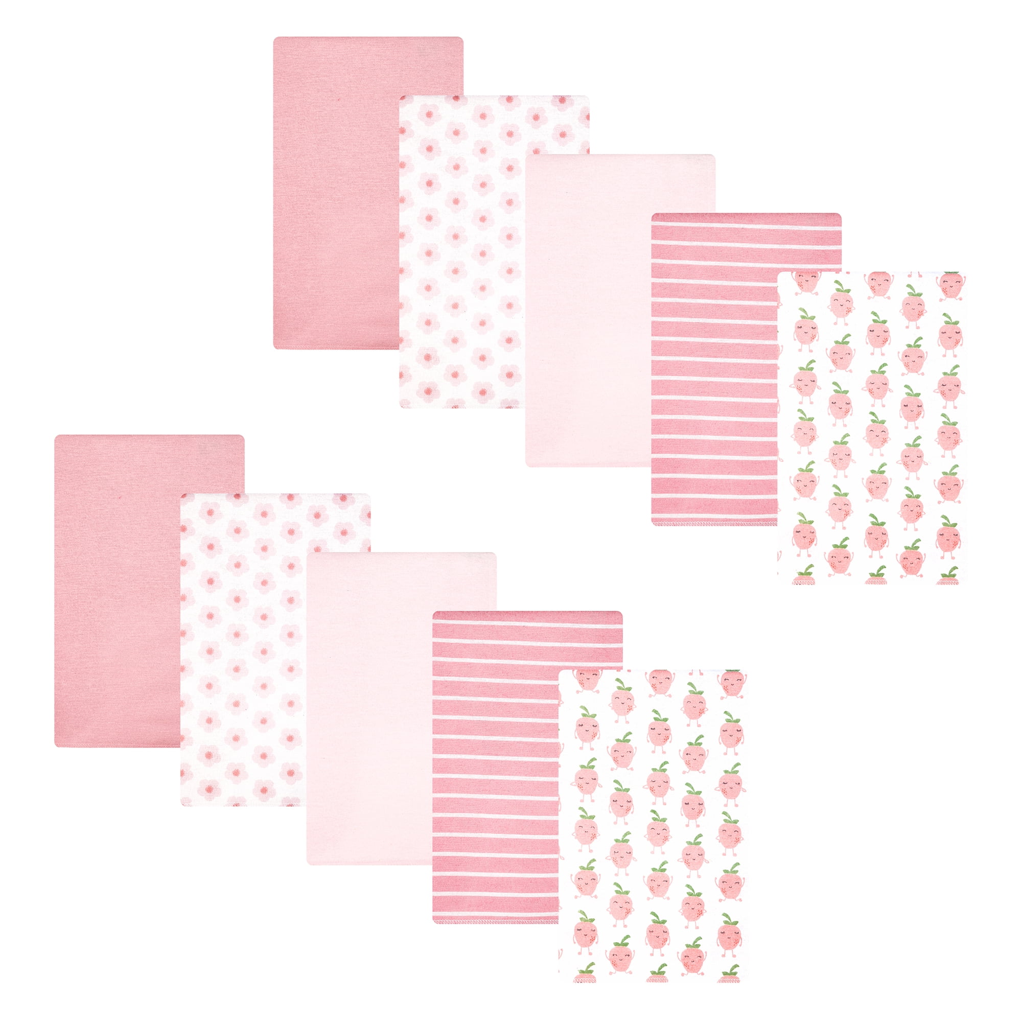 Hudson Baby Unisex Baby Cotton Poly Flannel Burp Cloths, Happy Strawberries, One Size