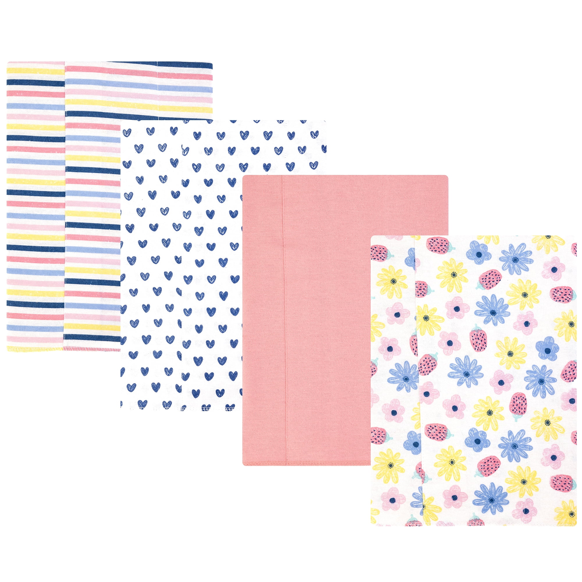 Hudson Baby Unisex Baby Cotton Poly Flannel Burp Cloths, Flowers And Strawberries, One Size