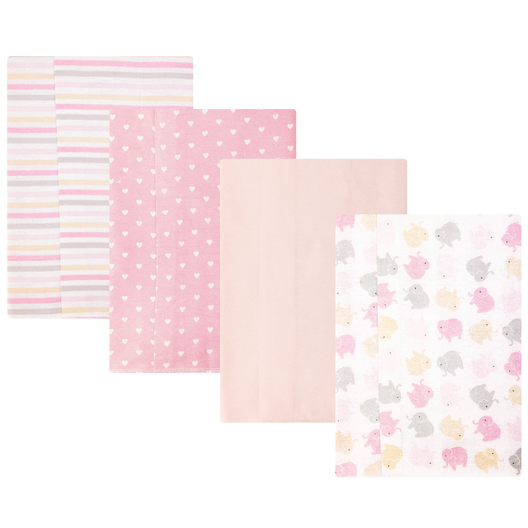 Hudson Baby Girl Cotton Polyester Flannel Burp Cloths 4-Pack, Multi Color Girl Elephant, One Size