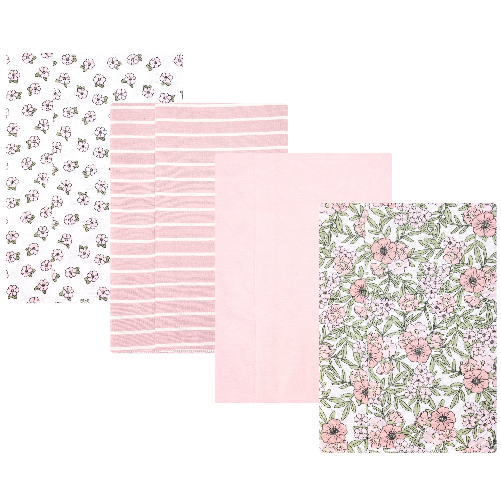 Hudson Baby Unisex Baby Cotton Poly Flannel Burp Cloths, Soft Pink Floral, One Size