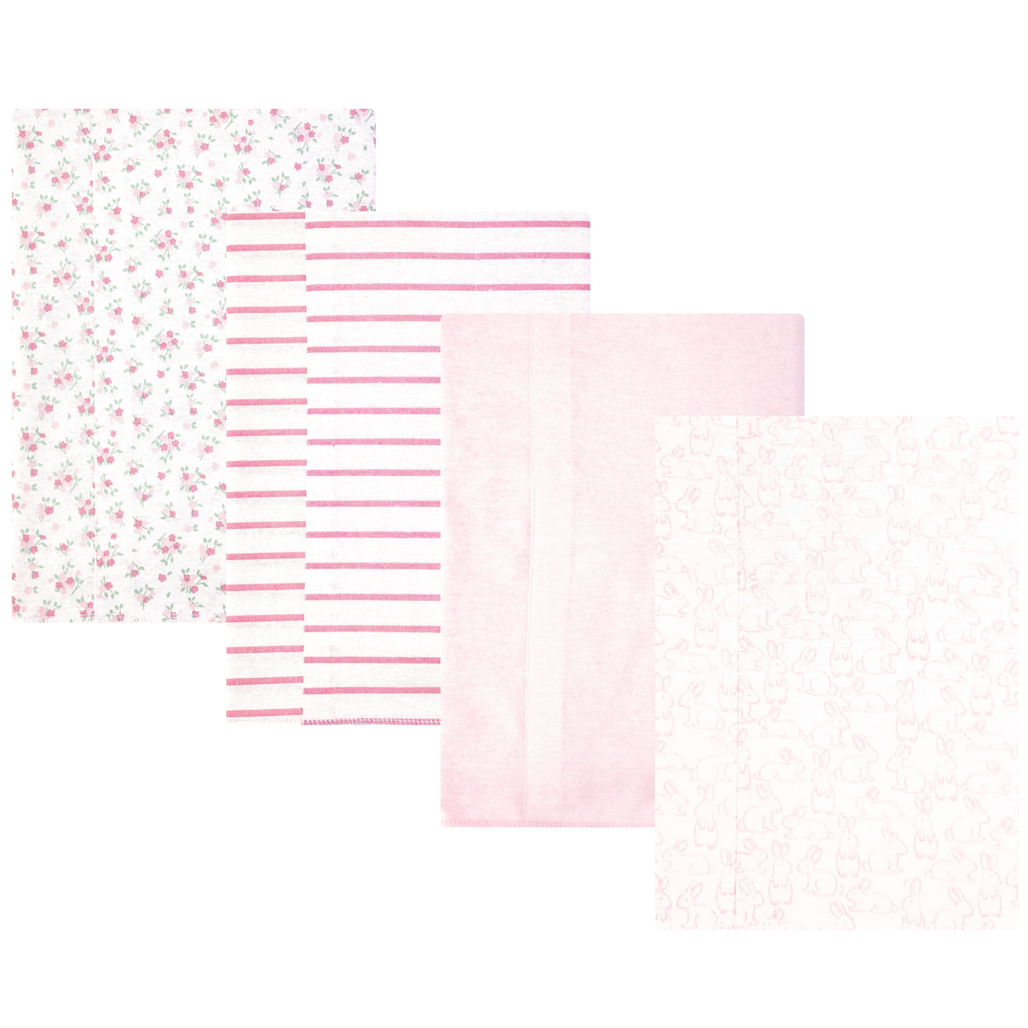Hudson Baby Girl Cotton Polyester Flannel Burp Cloths 4-Pack, Wispy Wild Flower Bunny, One Size