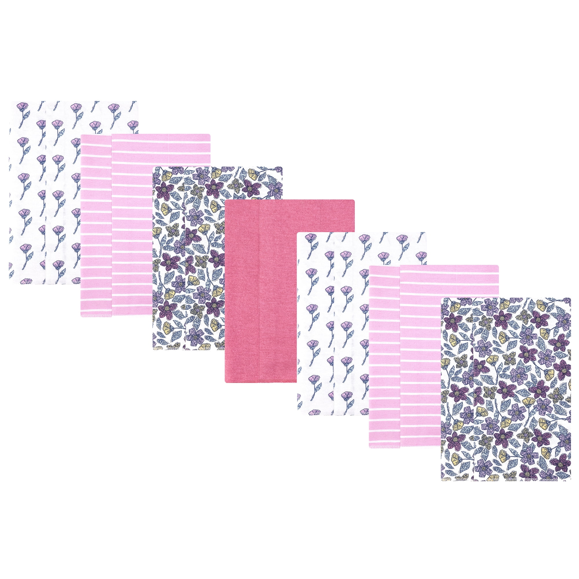 Hudson Baby Girl Cotton Polyester Flannel Burp Cloths 7-Pack, Begonia Pink Floral, One Size