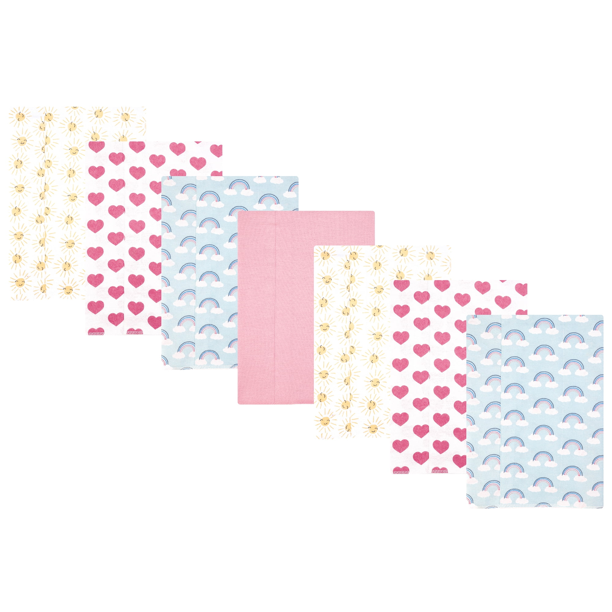 Hudson Baby Girl Cotton Polyester Flannel Burp Cloths 7-Pack, Cloudy Rainbow, One Size