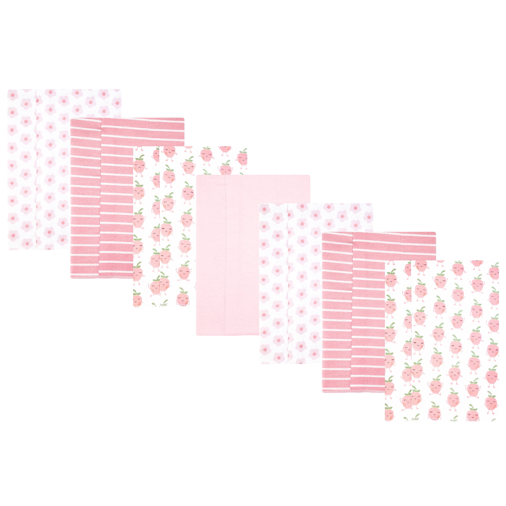Hudson Baby Girl Cotton Polyester Flannel Burp Cloths 7-Pack, Happy Strawberries, One Size