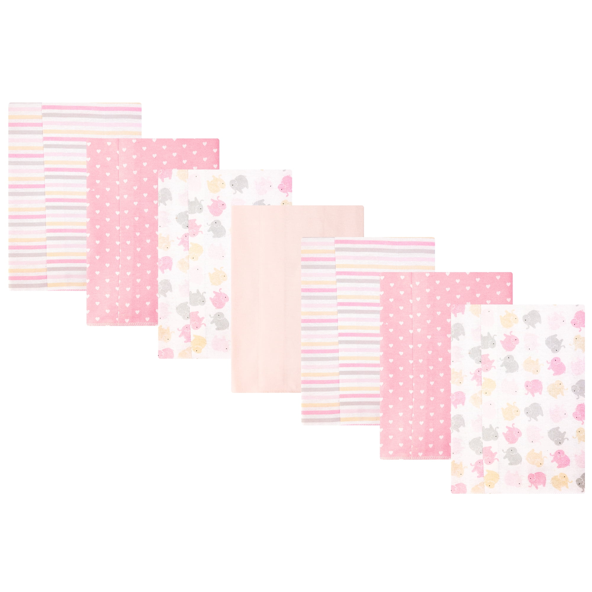 Hudson Baby Girl Cotton Polyester Flannel Burp Cloths 7-Pack, Multi Color Girl Elephant, One Size