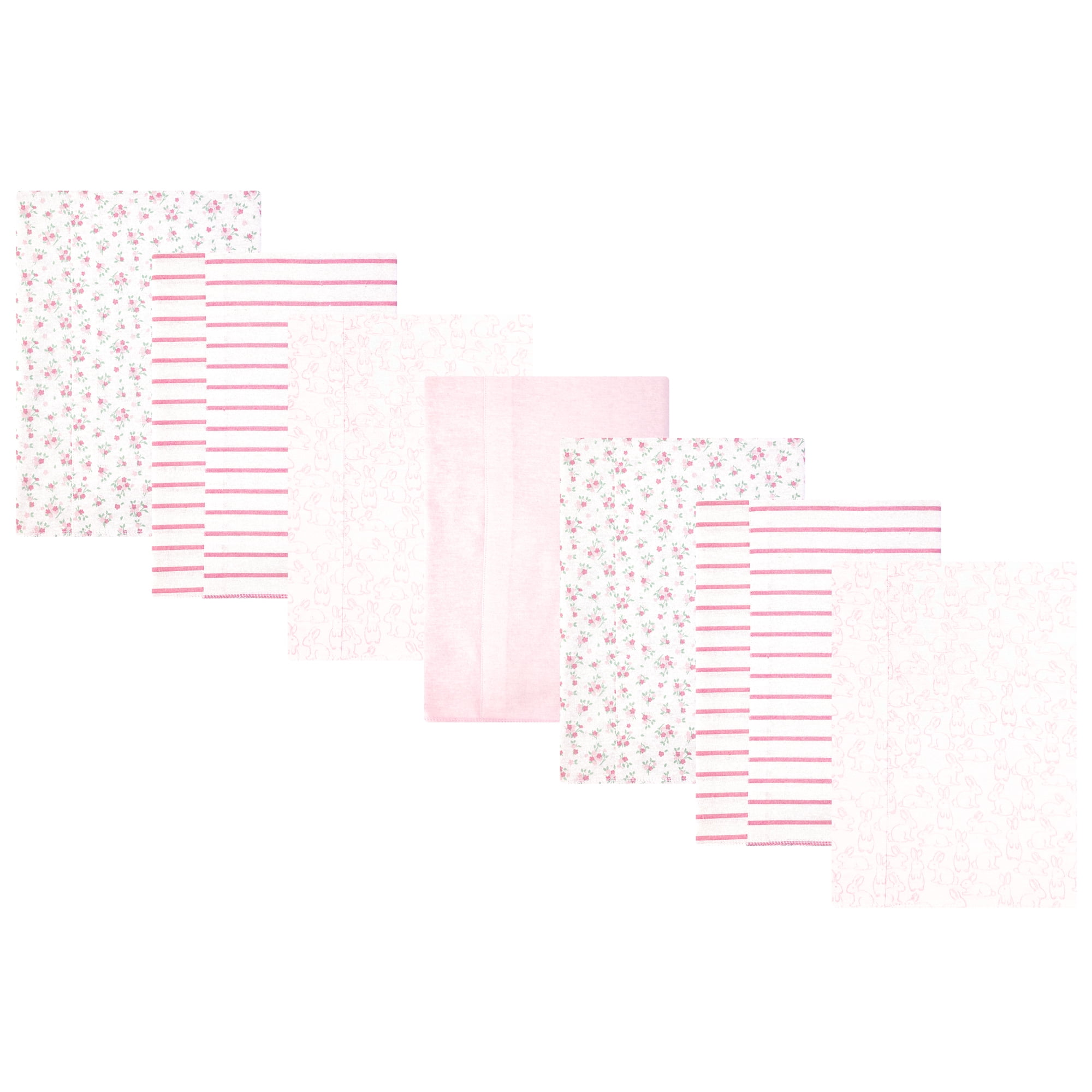 Hudson Baby Girl Cotton Polyester Flannel Burp Cloths 7-Pack, Wispy Wild Flower Bunny, One Size