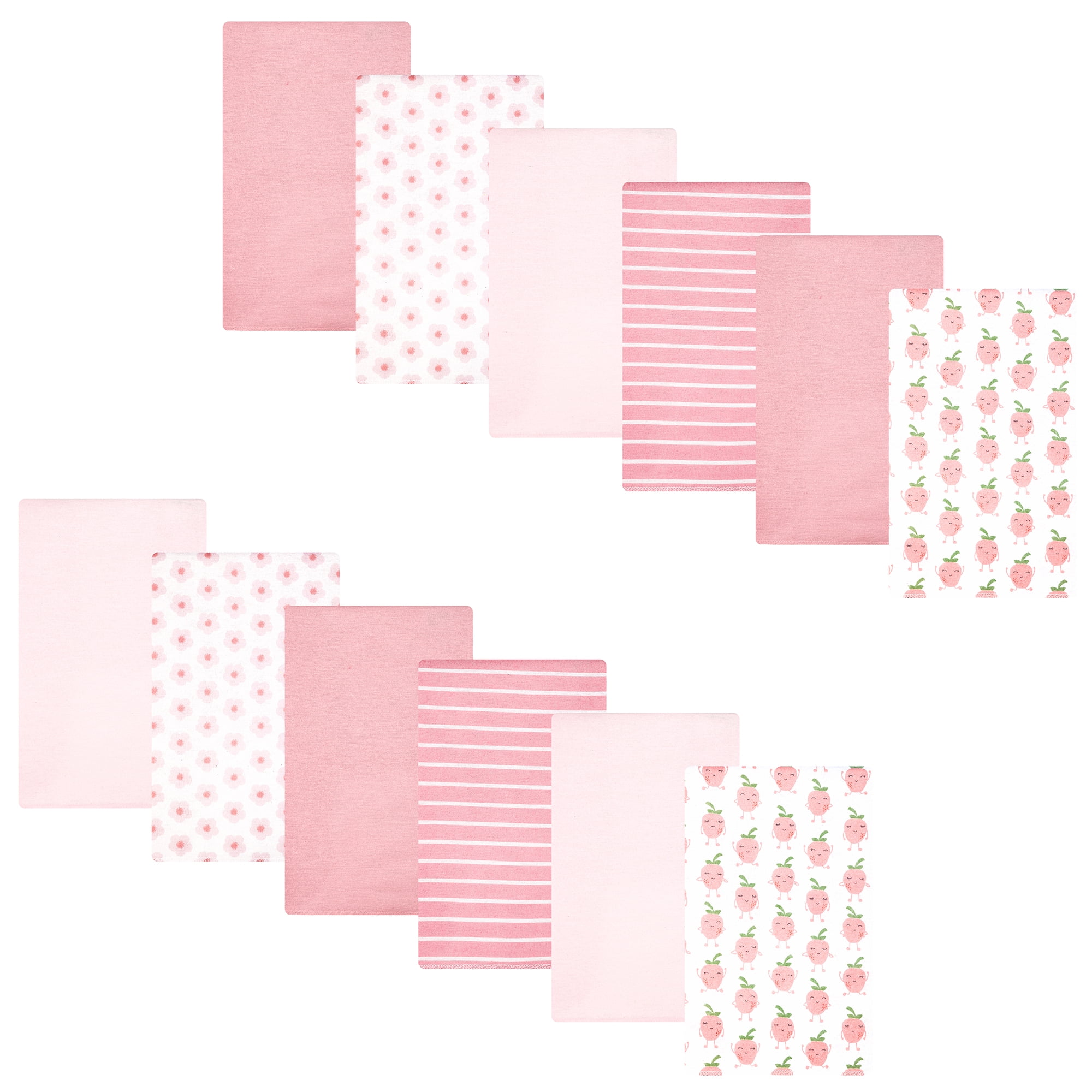 Hudson Baby Unisex Baby Cotton Poly Flannel Burp Cloths Bundle, Happy Strawberries, One Size
