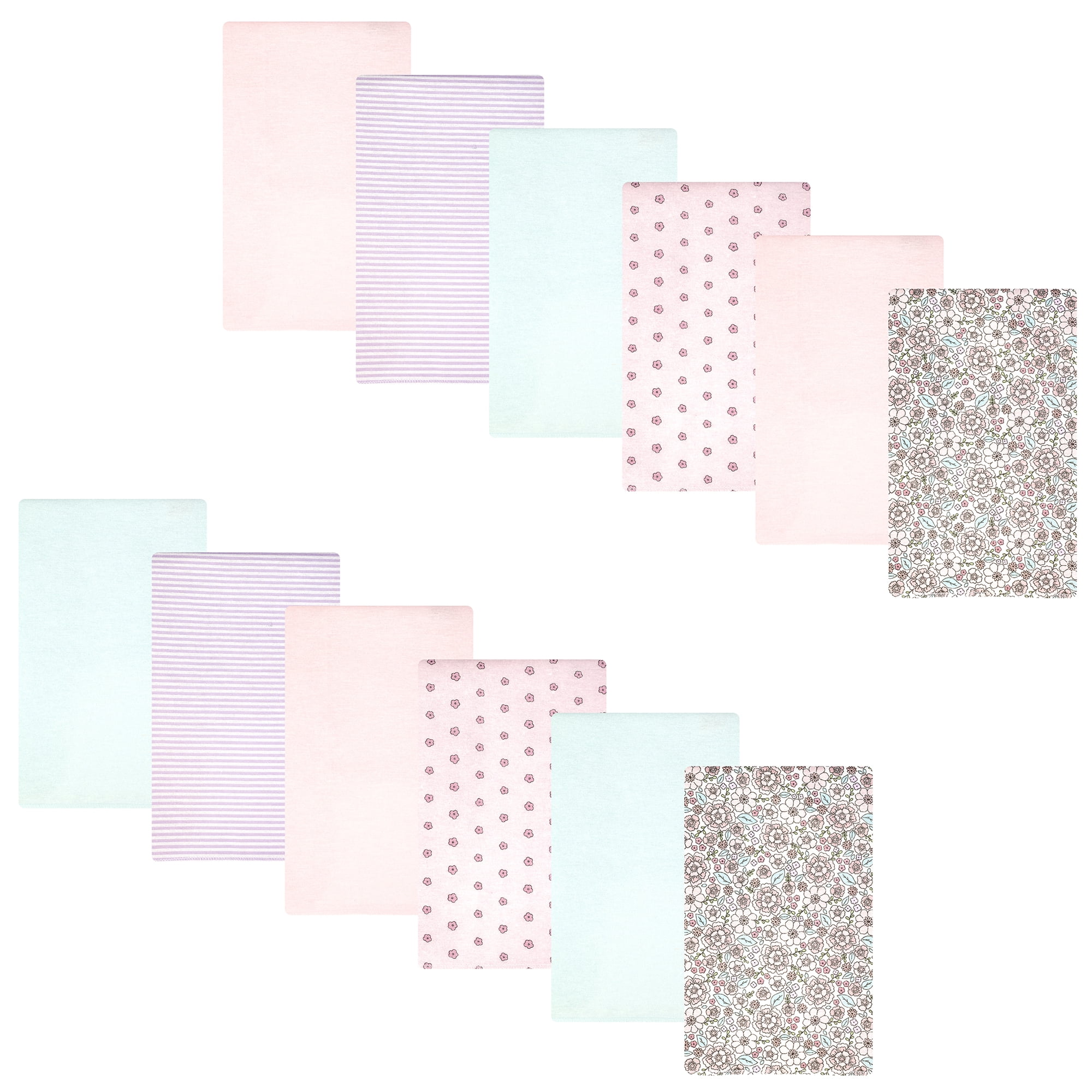Hudson Baby Girl Cotton Polyester Flannel Burp Cloths Bundle 12-Pack, Outline Floral Soft Pink, One Size