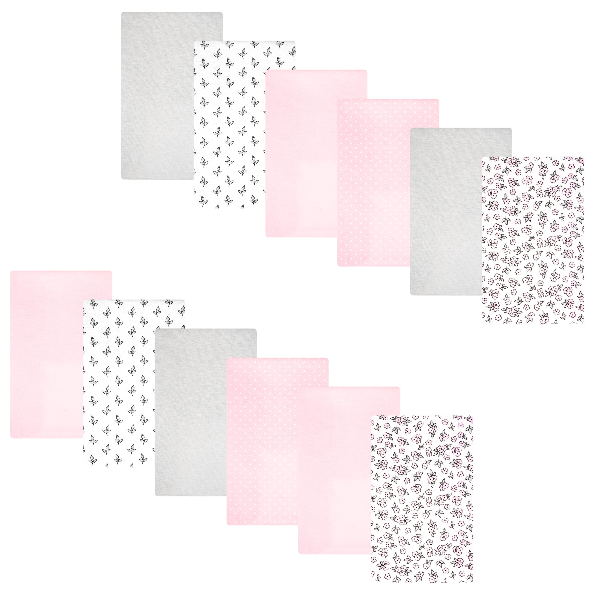 Hudson Baby Girl Cotton Polyester Flannel Burp Cloths Bundle 12-Pack, Pink Primrose, One Size