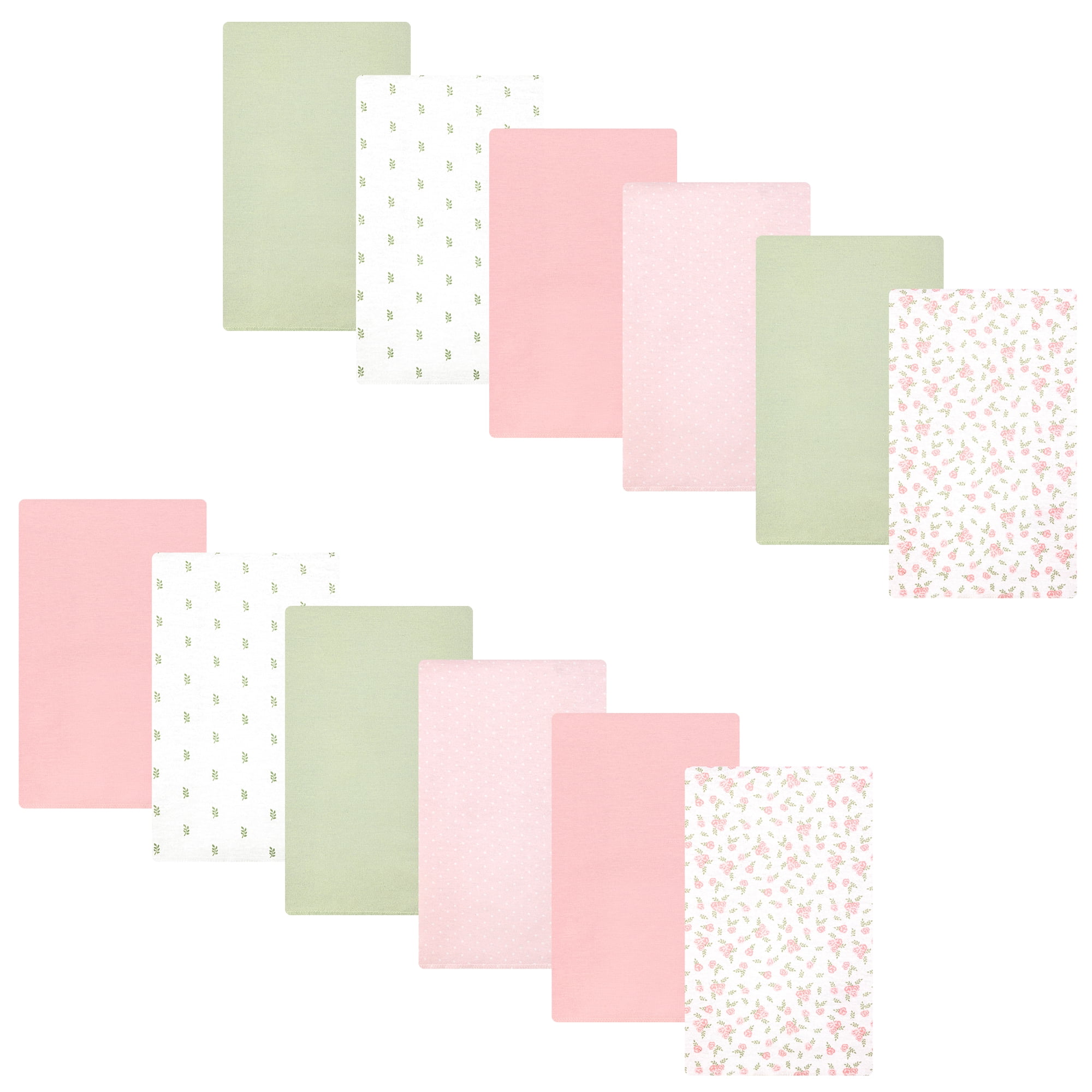 Hudson Baby Unisex Baby Cotton Poly Flannel Burp Cloths Bundle, Tiny Rose, One Size